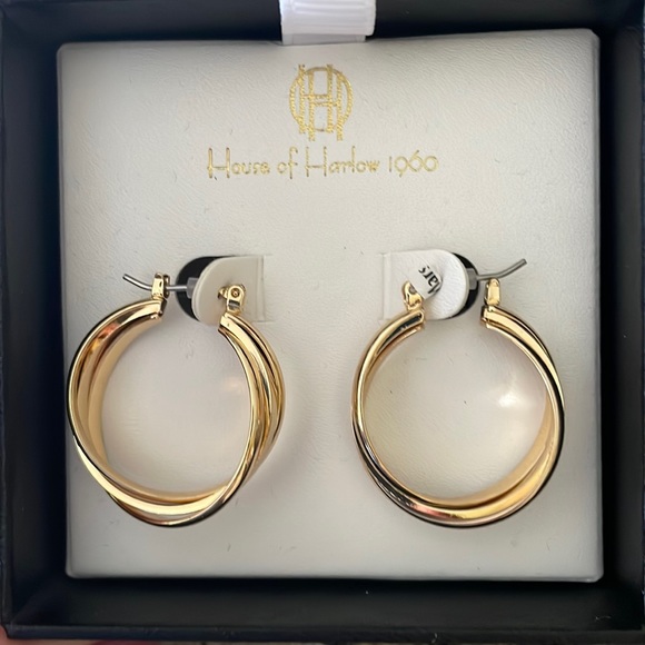 House of Harlow 1960 Jewelry - House of Harlow Gold Twisted Hoop Earrings/New